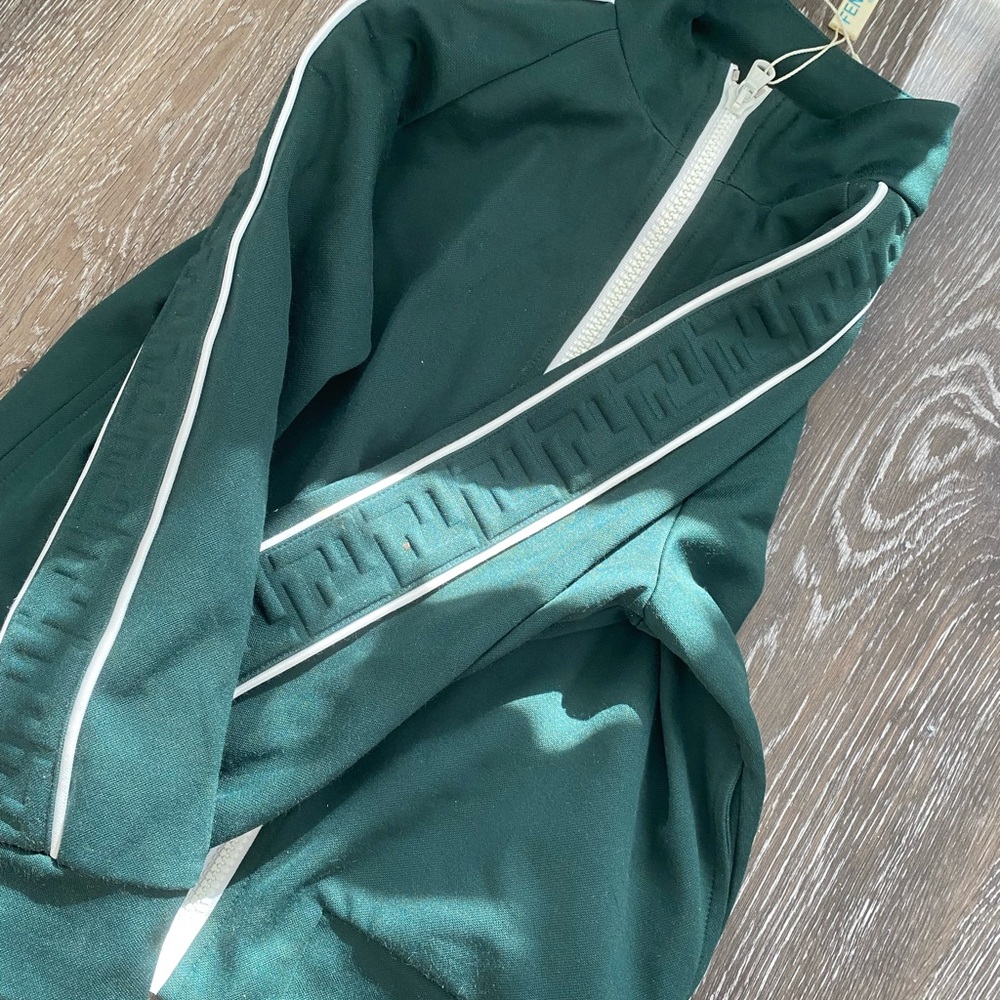 Green Track Jacket with White Accents